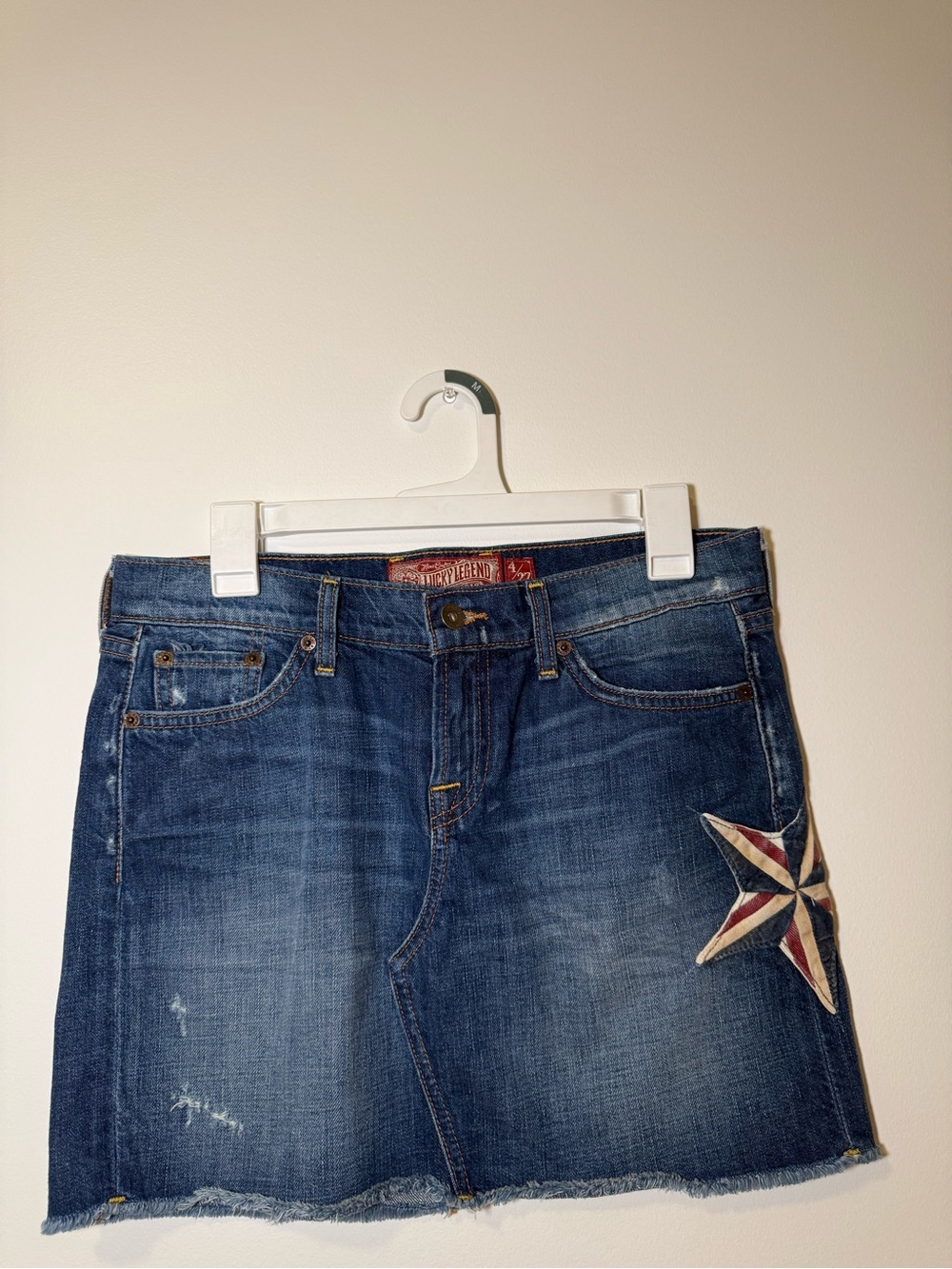 Lucky Brand Dark Blue Denim Mini Skirt with Star Patch